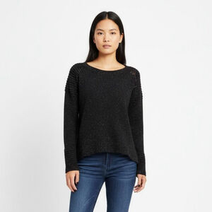 Generation Love Black Speckled Crew Neck Laced Wool Blend Sweater- Small